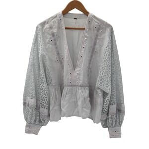 Free People Top Lace Boho Indie Women Large Light Blue Festival Fairy